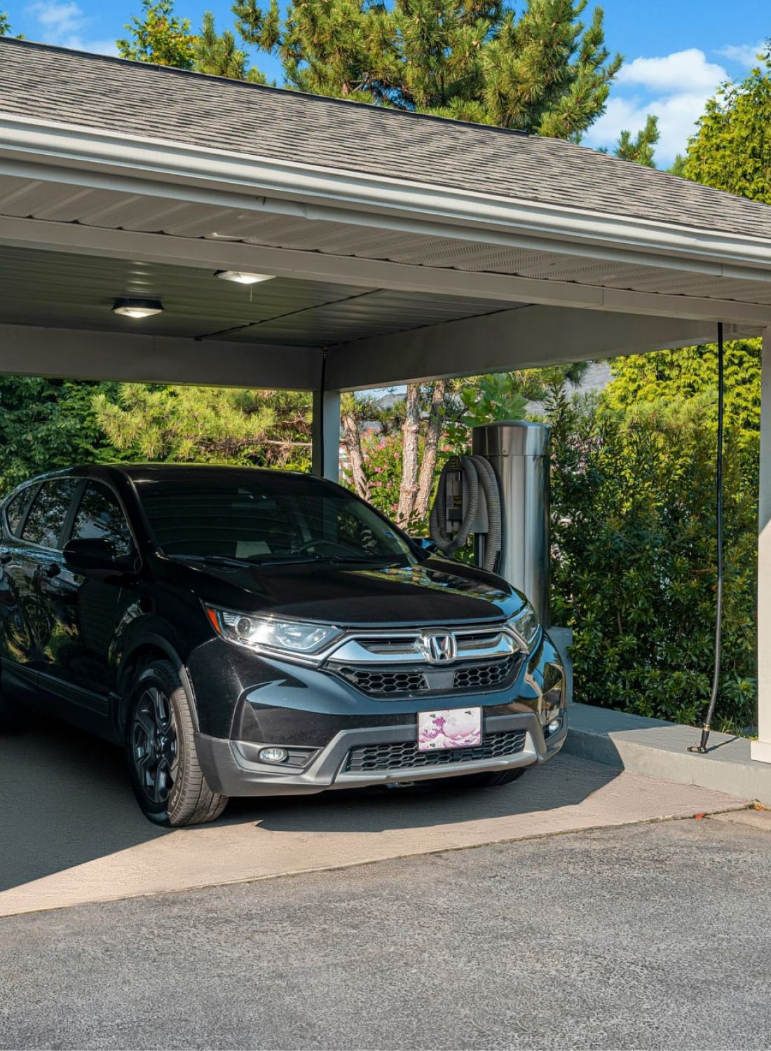 A car parked in a garage.